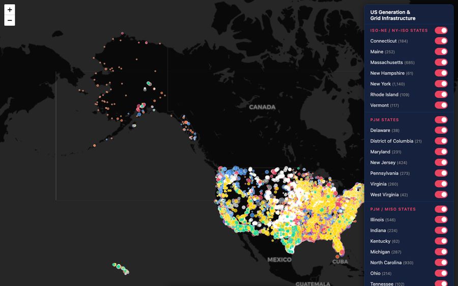 Interactive map of Northeast generating units layered with grid infrastructure