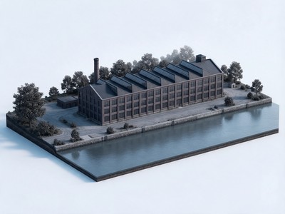 Haverstraw East: riverfront factory on the Hudson, all windows dark